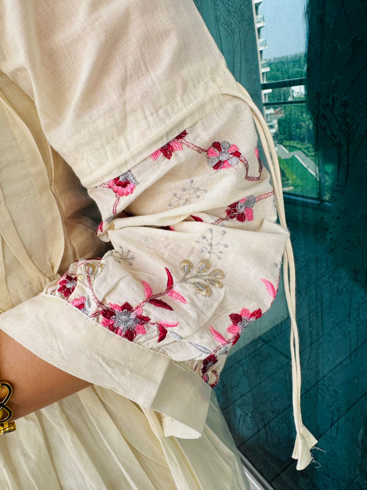 SWARNA | Pearl White Floral Embroidered Shirt Set | Designer Kurta Pant Coordset
