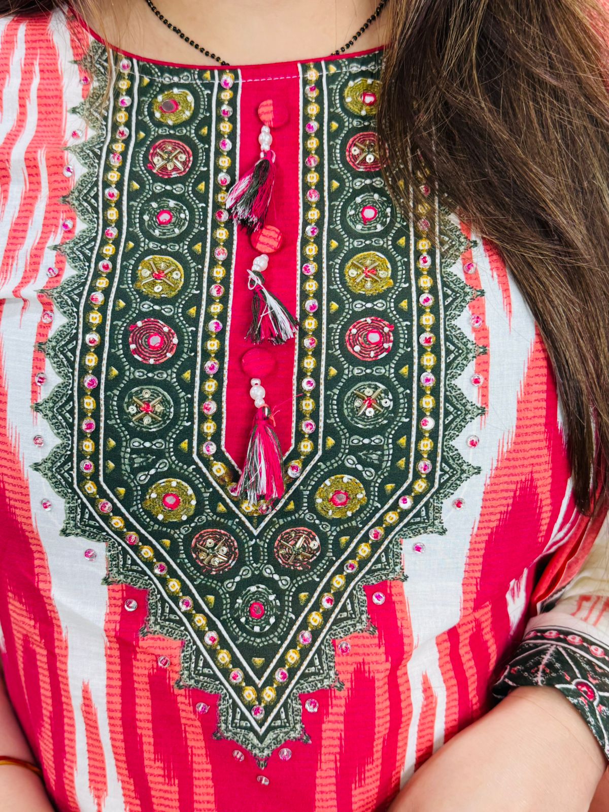 BEBO | Ethnic Red Ikat Printed Coordset | Designer Kurta Pant Dupatta Set for Women