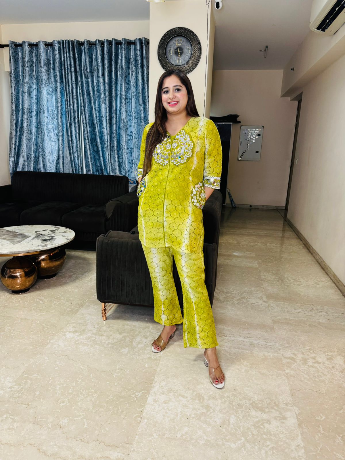 LAVANYA | Trendy Yellow Print Kurta Pant Set | Embroidered Ethnic Coordset for Women