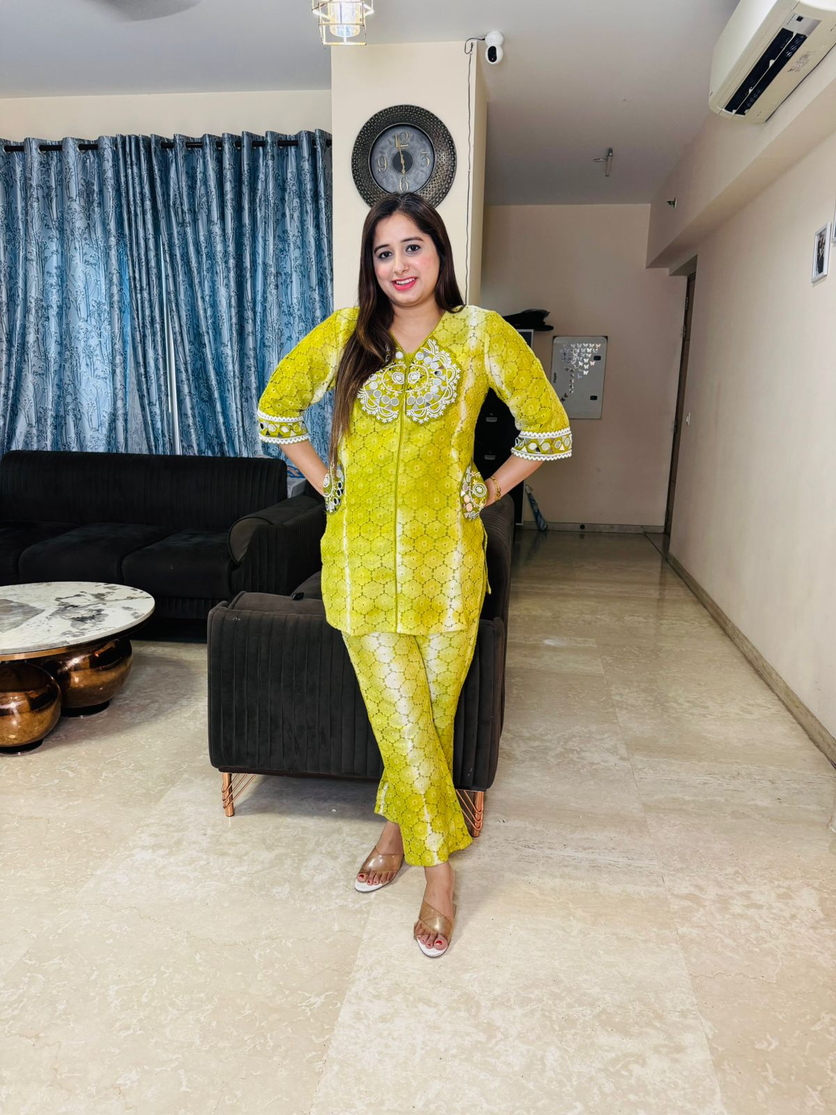 LAVANYA | Trendy Yellow Print Kurta Pant Set | Embroidered Ethnic Coordset for Women