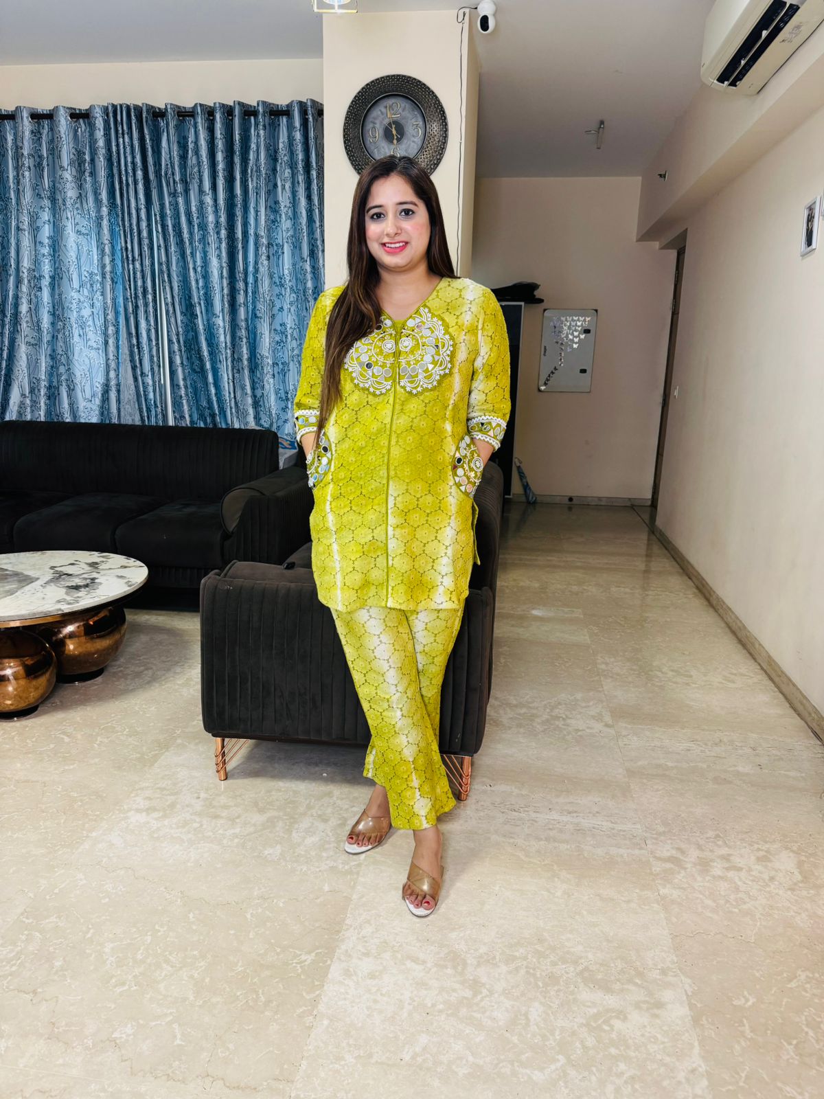 LAVANYA | Trendy Yellow Print Kurta Pant Set | Embroidered Ethnic Coordset for Women