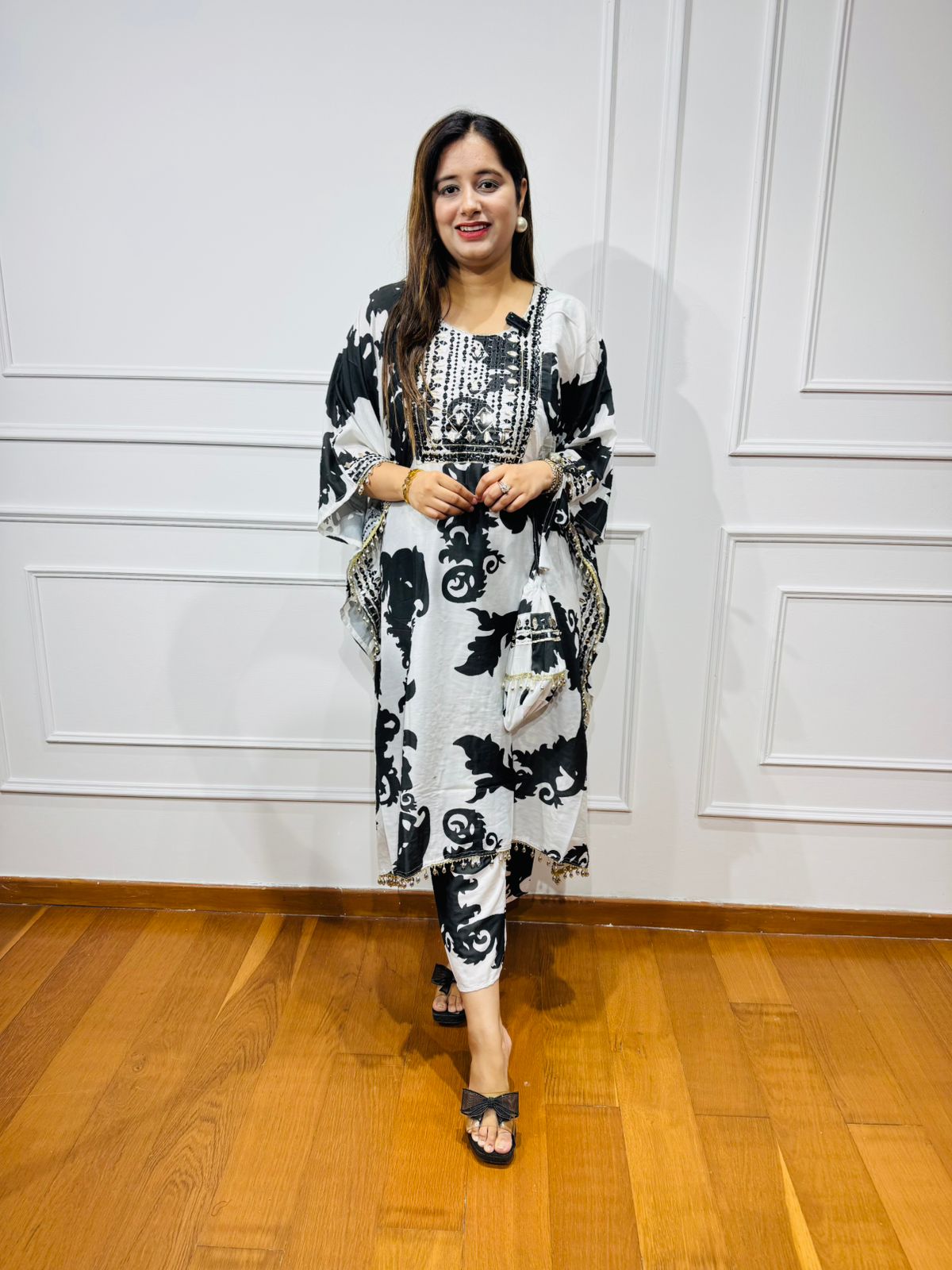 NEEMIII | Monochrome Designer Kurta Set | Black White Printed Ethnic Pant Coordset
