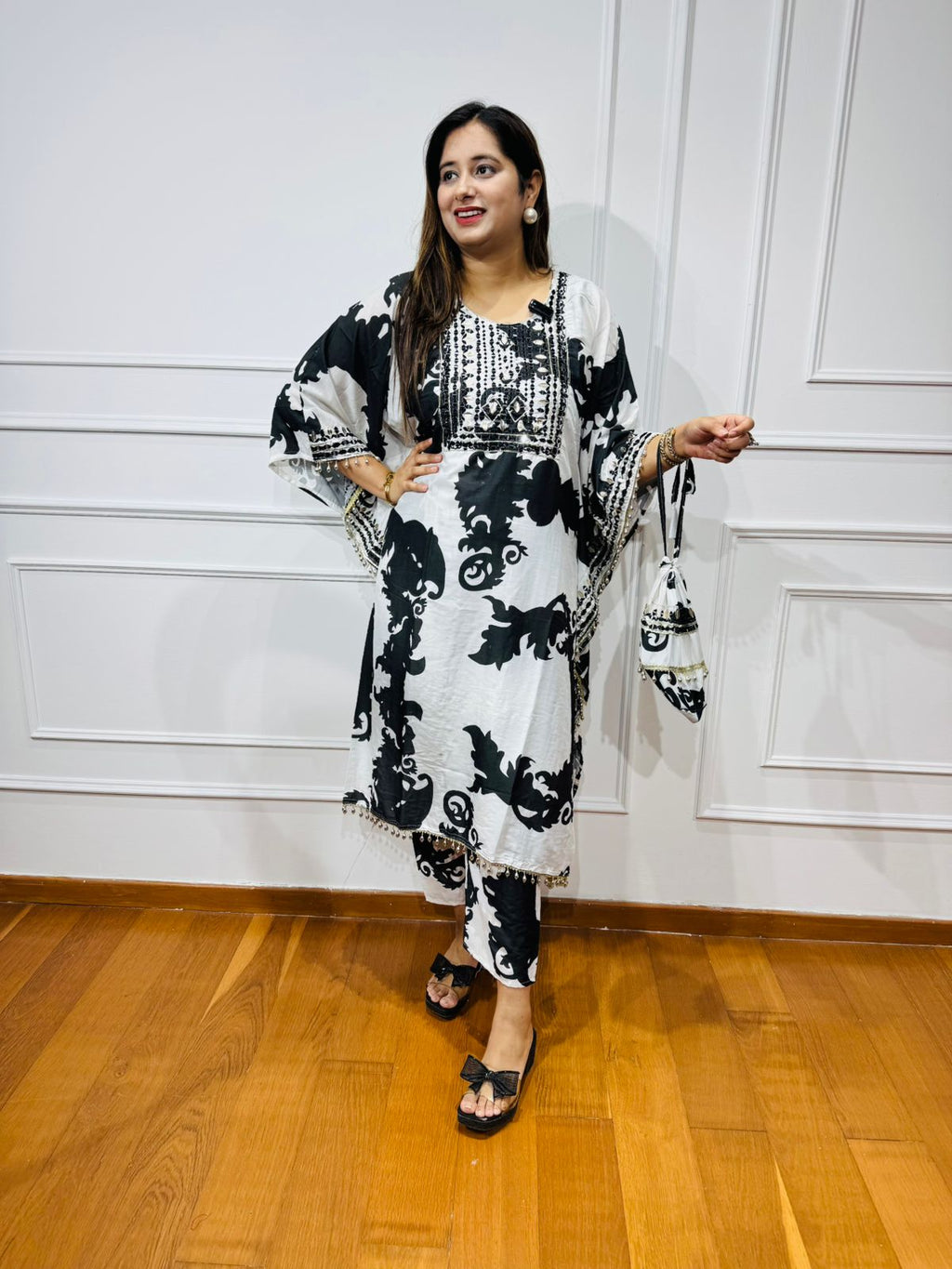 NEEMIII | Monochrome Designer Kurta Set | Black White Printed Ethnic Pant Coordset