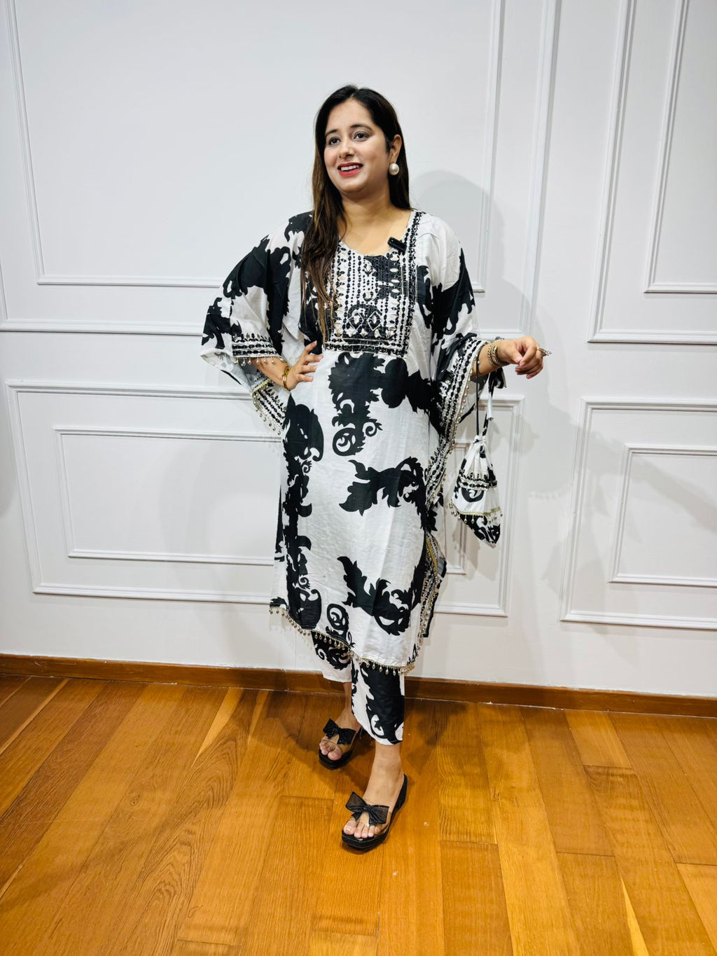 NEEMIII | Monochrome Designer Kurta Set | Black White Printed Ethnic Pant Coordset