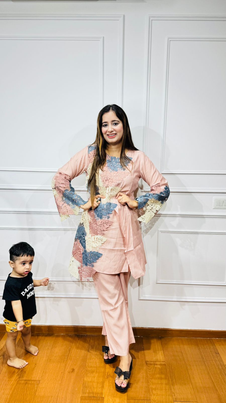 DHUNN | Blush Pink Leaf Appliqué Kurta Coordset – Casual Statement Ethnic Collection