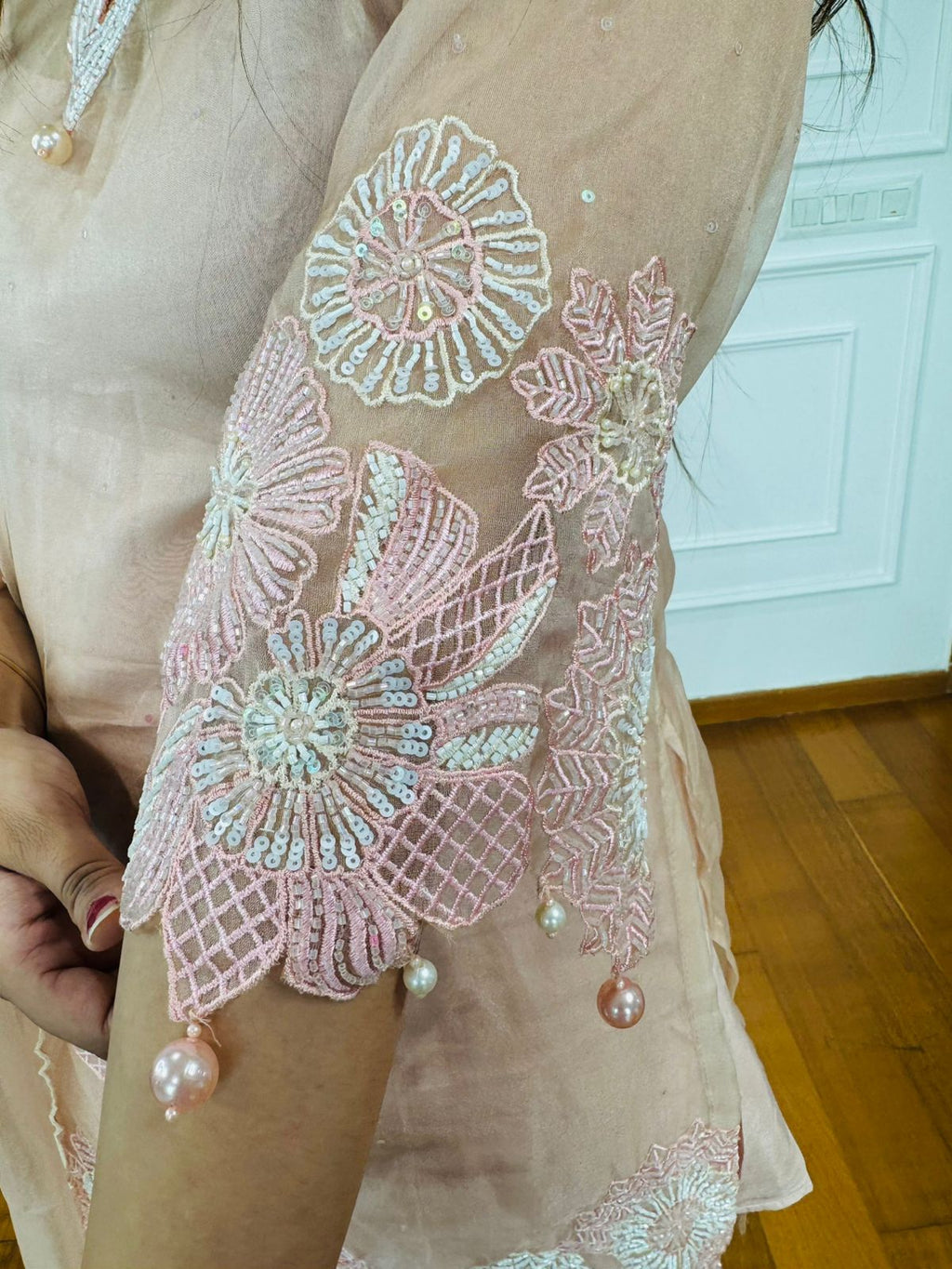 Katrina💫 | Pastel Pink Floral Embroidered Suit Set with Dupatta