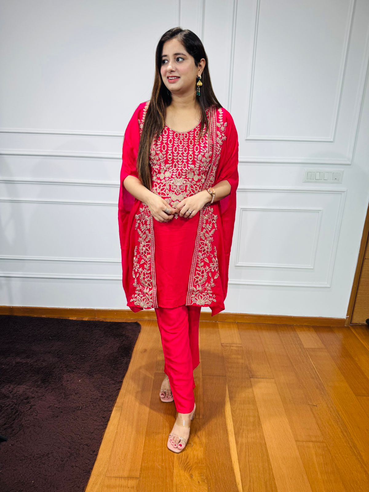 Rera🧵 | Red Embroidered Kurta with Sheer Chikankari Dupatta