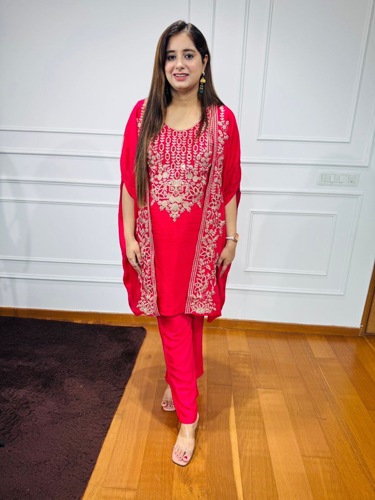 Rera🧵 | Red Embroidered Kurta with Sheer Chikankari Dupatta