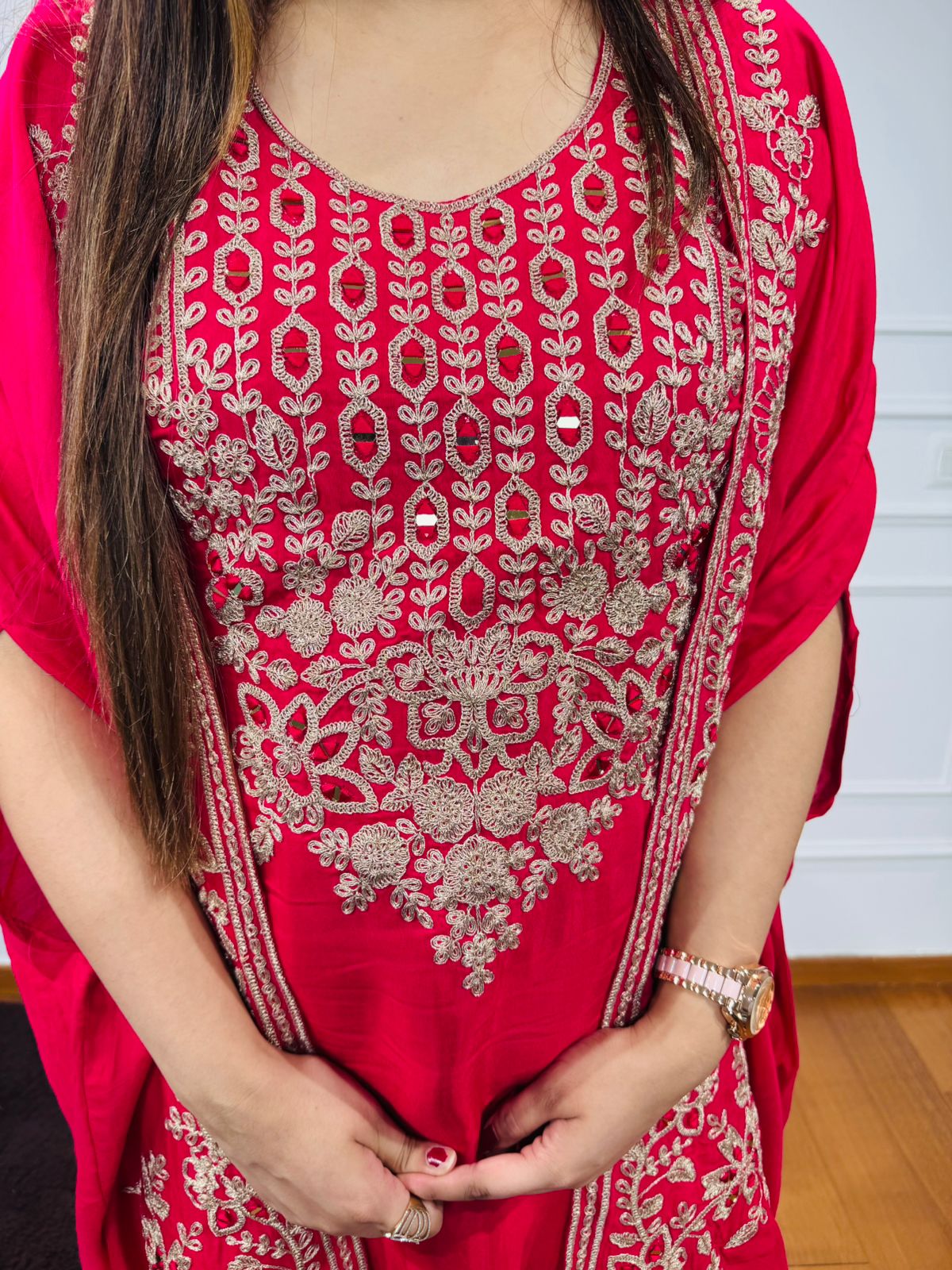 Rera🧵 | Red Embroidered Kurta with Sheer Chikankari Dupatta