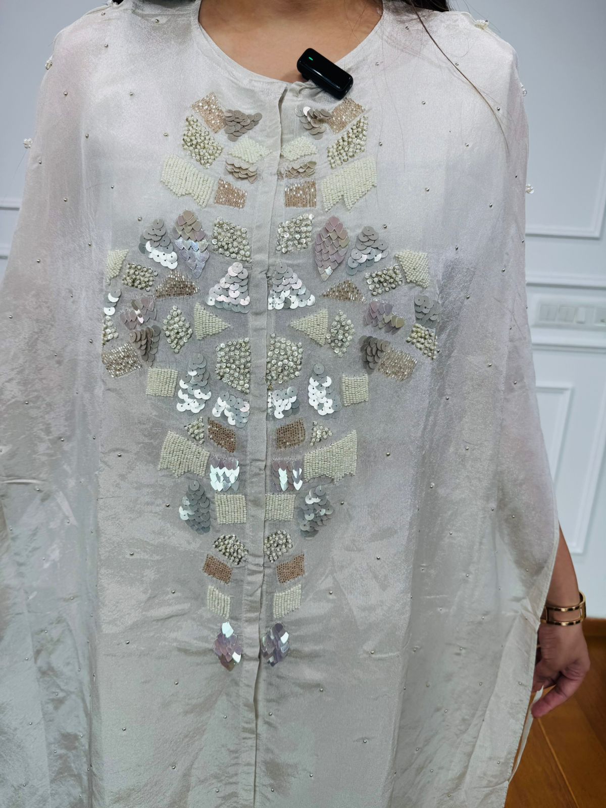 Timi🌷 | White Embroidered Cape Kurta & Flowy Pant Contemporary Set