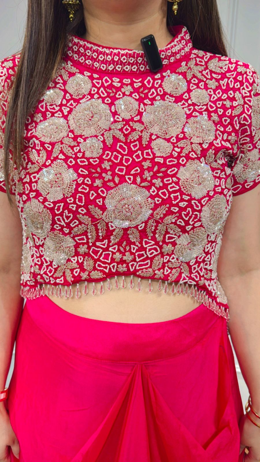 Diana✨ | Designer Pink Embroidered Crop Top & Draped Skirt Occasion Set