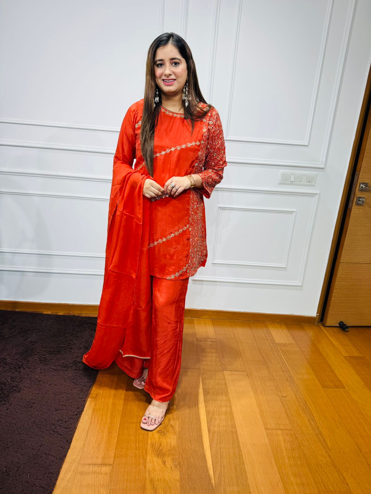 Kamna🫀 | Red Sequin Bead Embroidered Suit Set with Dupatta