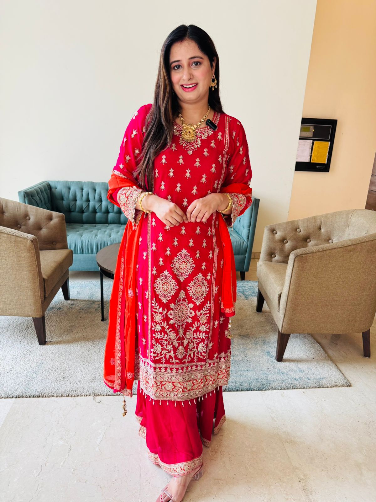 Paroo💖 | Red Kashmiri Work Straight Kurta, Sharara & Dupatta Ensemble