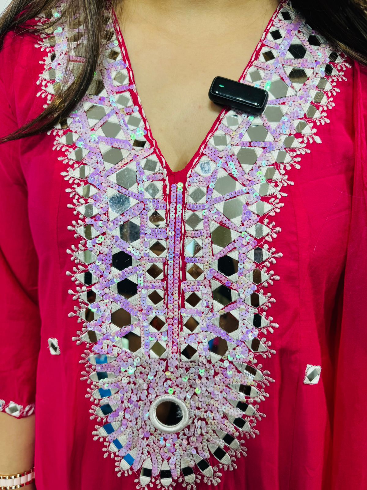 Torani🪡 | Pink Mirror Work Kurta Pant Set with Embroidered Dupatta