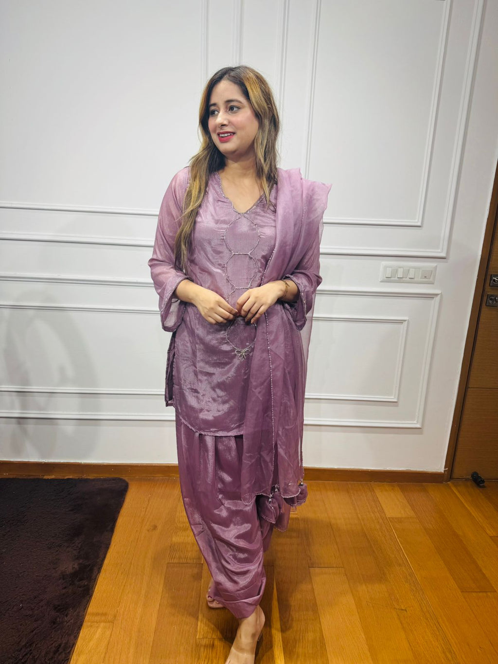 Reena🌟 | Pastel Lilac Embroidered Patiala Set – Kurta, Salwar & Dupatta
