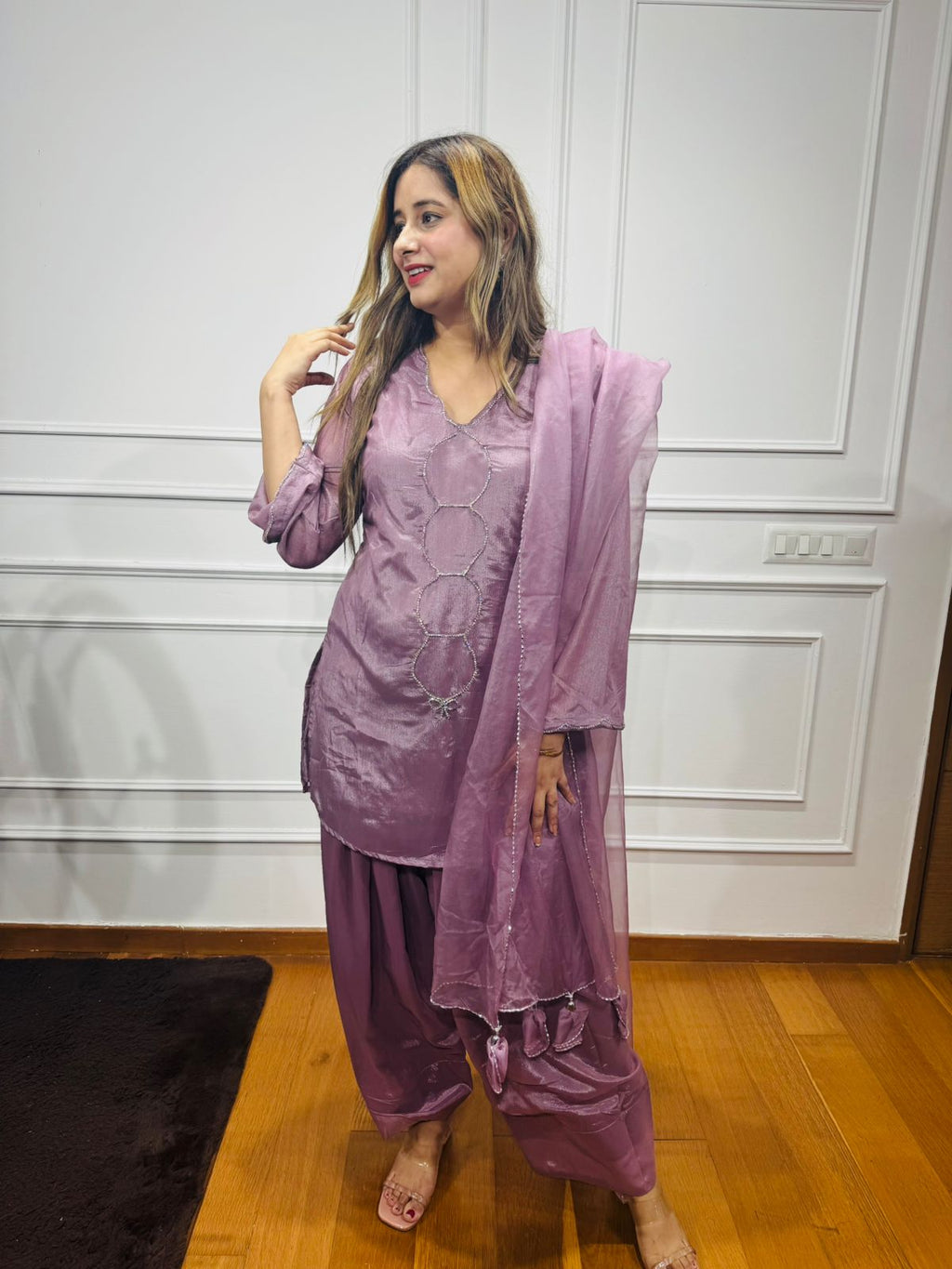 Reena🌟 | Pastel Lilac Embroidered Patiala Set – Kurta, Salwar & Dupatta