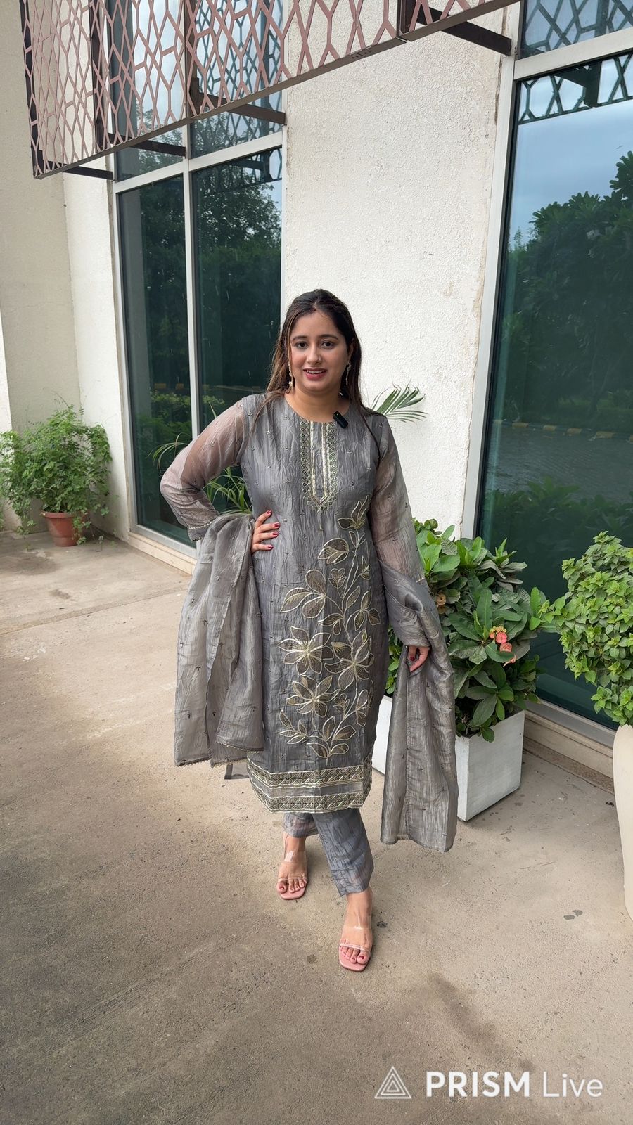 Roohi🩶 | Grey Organza Embroidered Kurta Pant Dupatta Set
