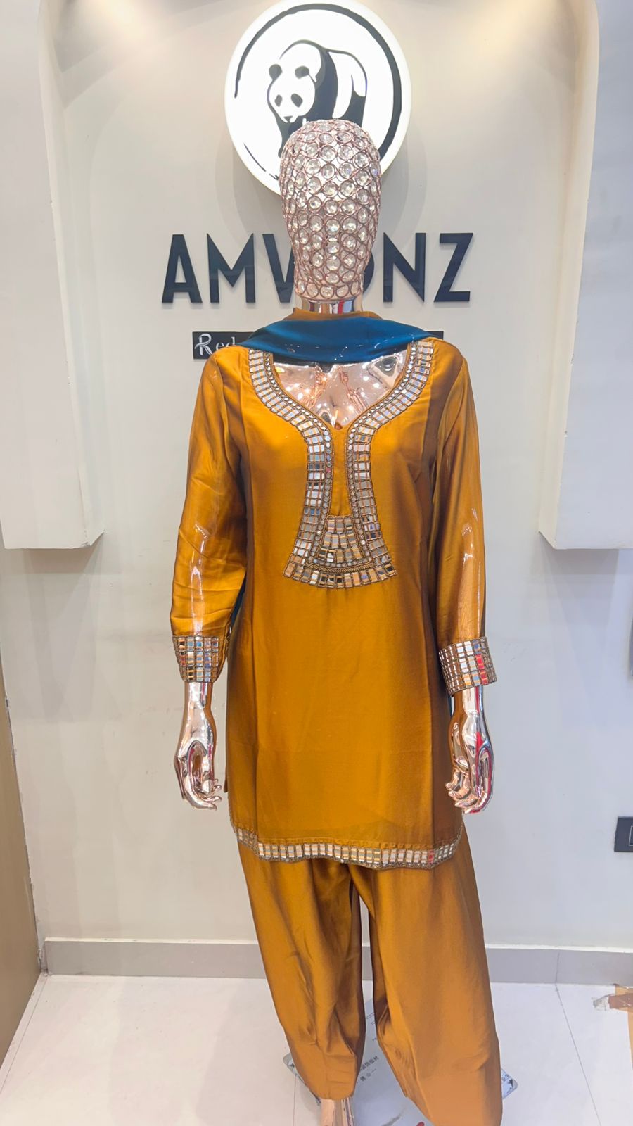 Vaani👗 | Mustard Mirror Work Patiala Suit with Teal Dupatta