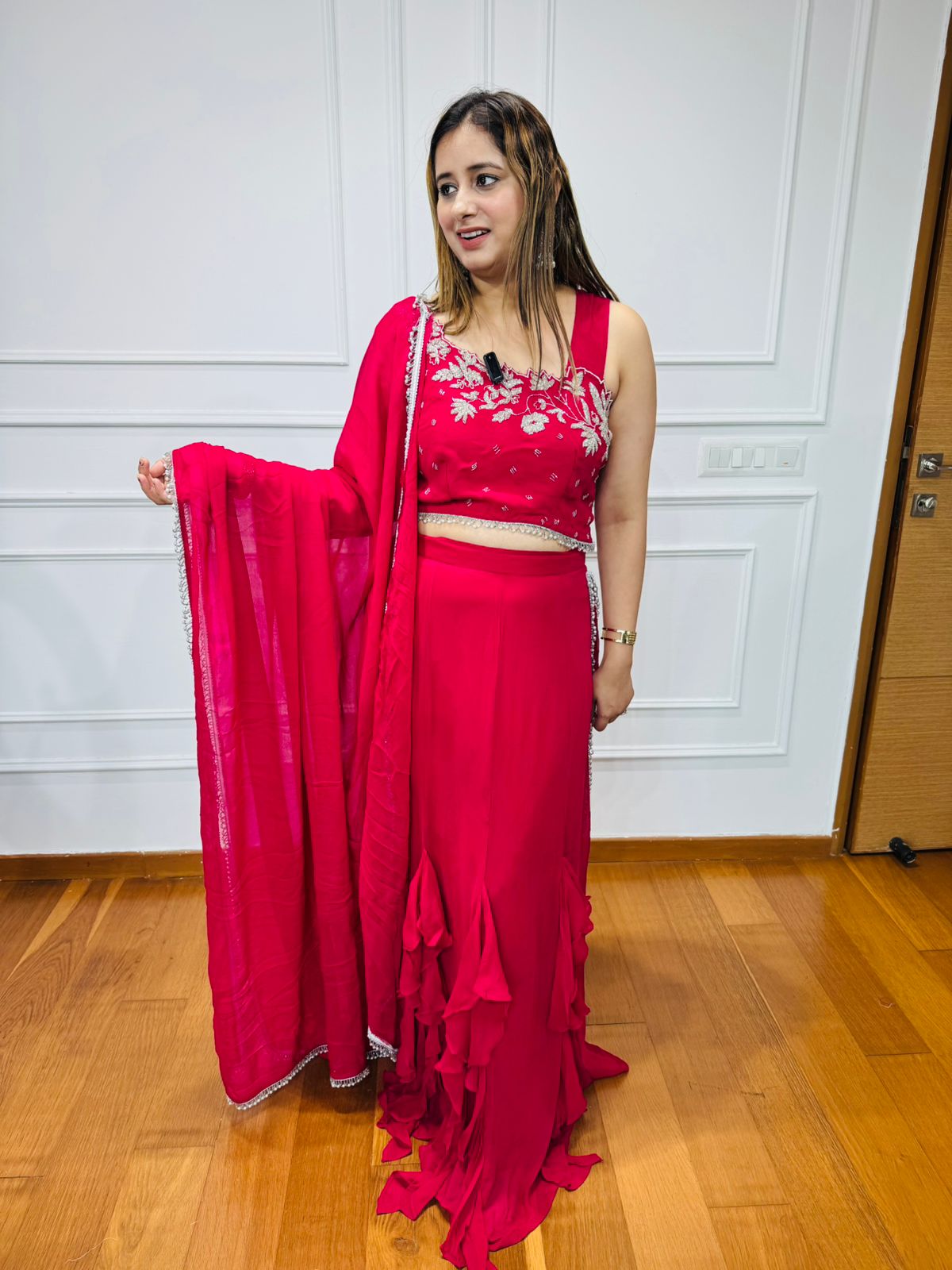 Vinni🌟 | Pink Designer Saree with Embroidered Blouse and Beadwork Borders