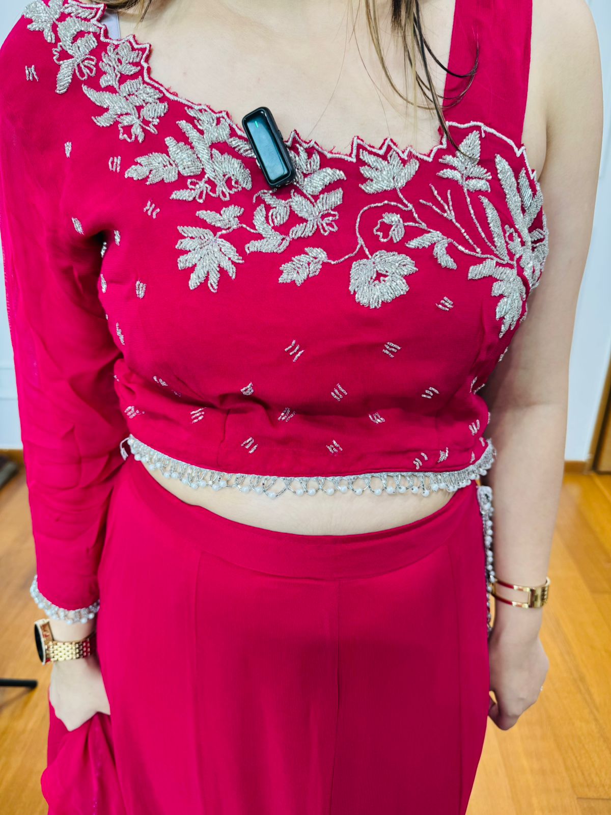 Vinni🌟 | Pink Designer Saree with Embroidered Blouse and Beadwork Borders