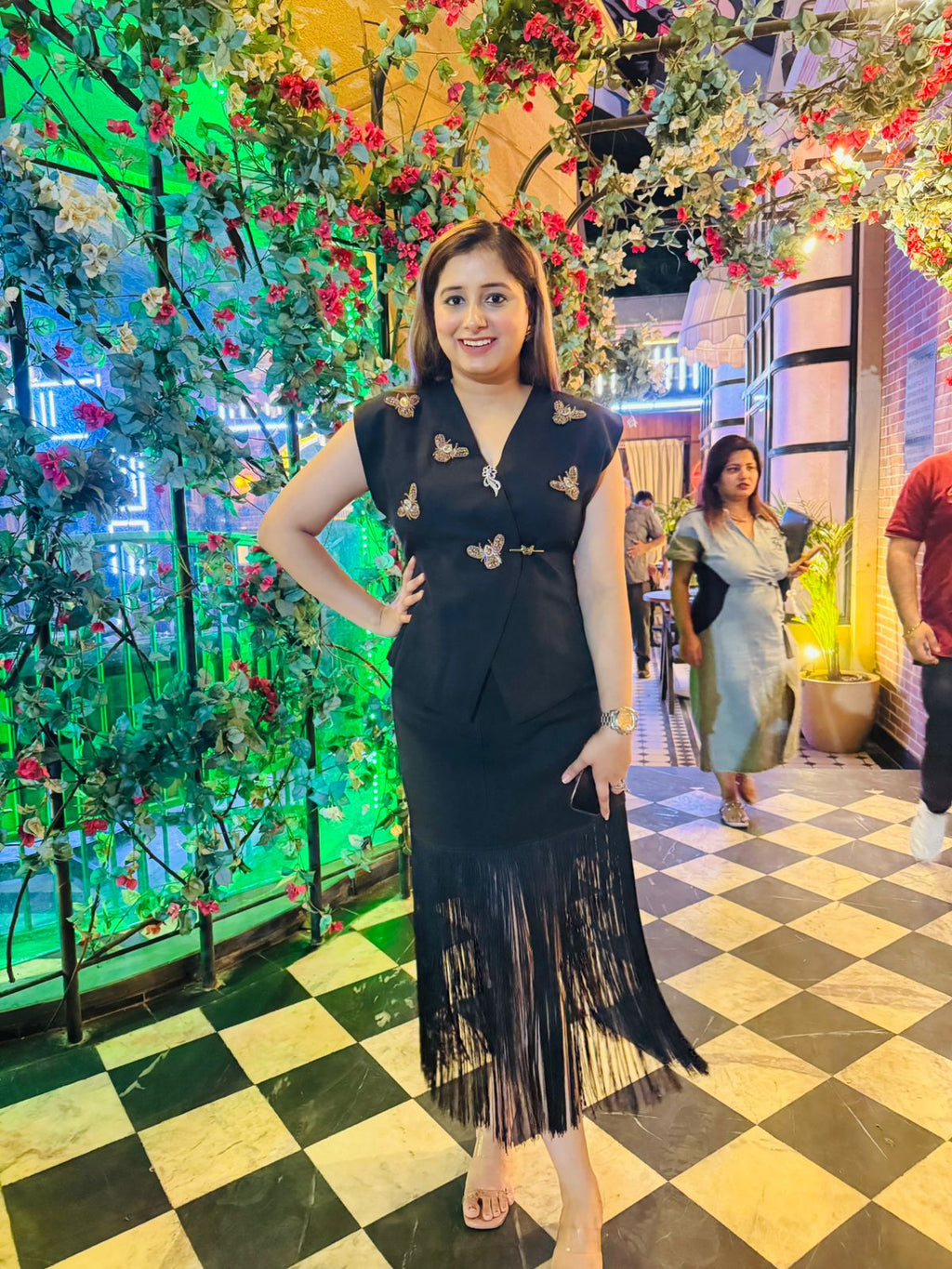 Perfect black🖤 | Black Embroidered Butterfly Dress with Dramatic Fringe Hem