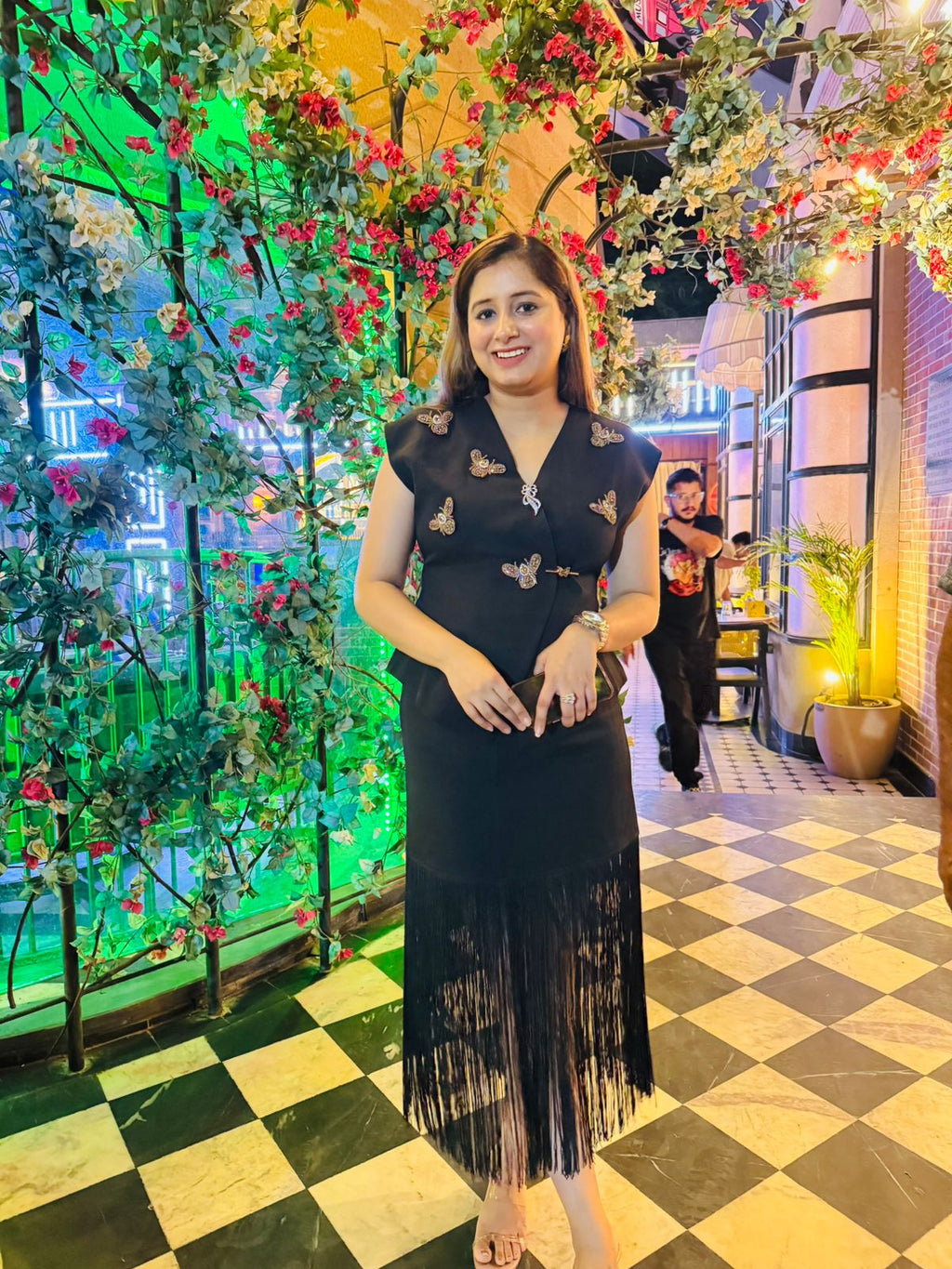 Perfect black🖤 | Black Embroidered Butterfly Dress with Dramatic Fringe Hem