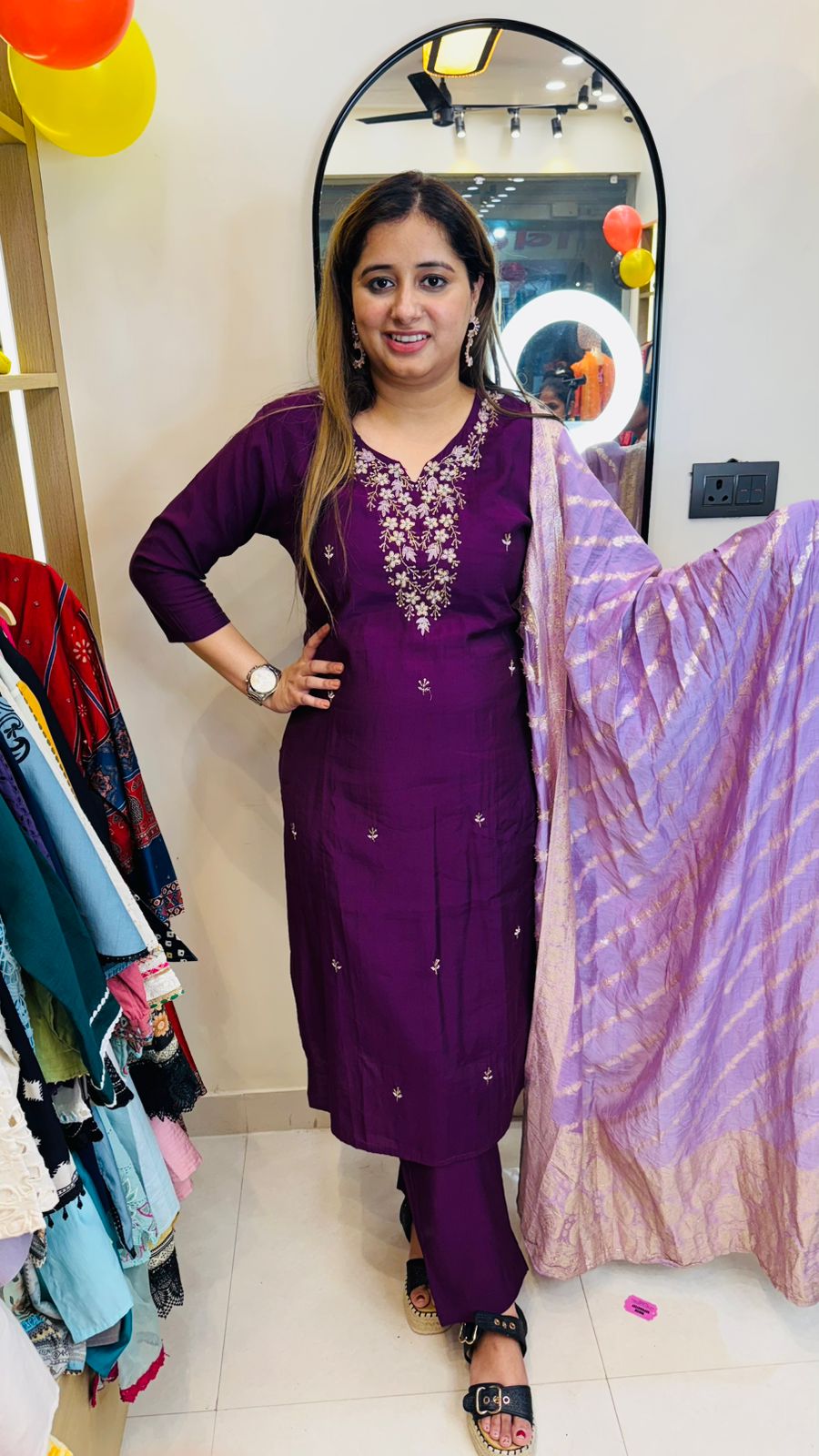 Ashika🧿 | Royal Purple Kurta Set with Golden Thread Embroidery & Dupatta