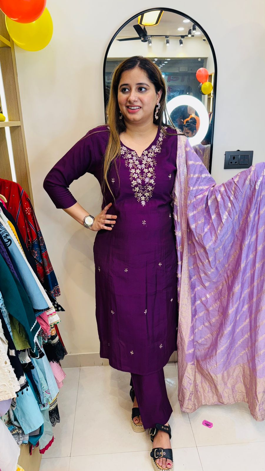 Ashika🧿 | Royal Purple Kurta Set with Golden Thread Embroidery & Dupatta