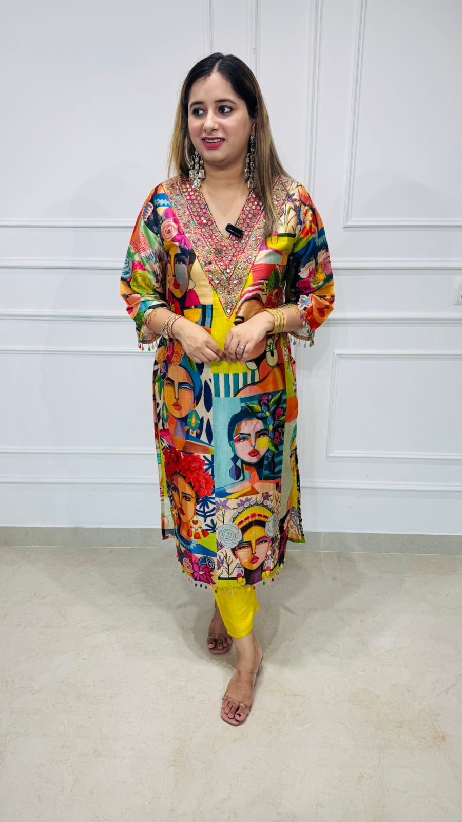Charmi 4.0 | Multicolor Abstract Print Kurta with Hand Embellished Neckline
