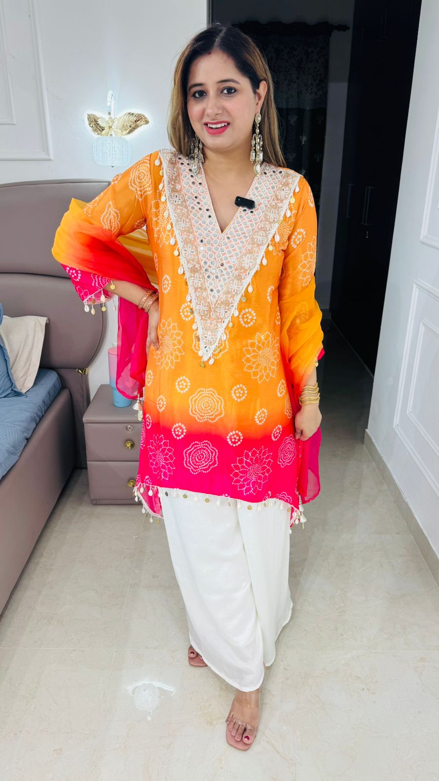 Sona👑 | Sunset Ombre Mirror Work Kurta Set with Palazzo