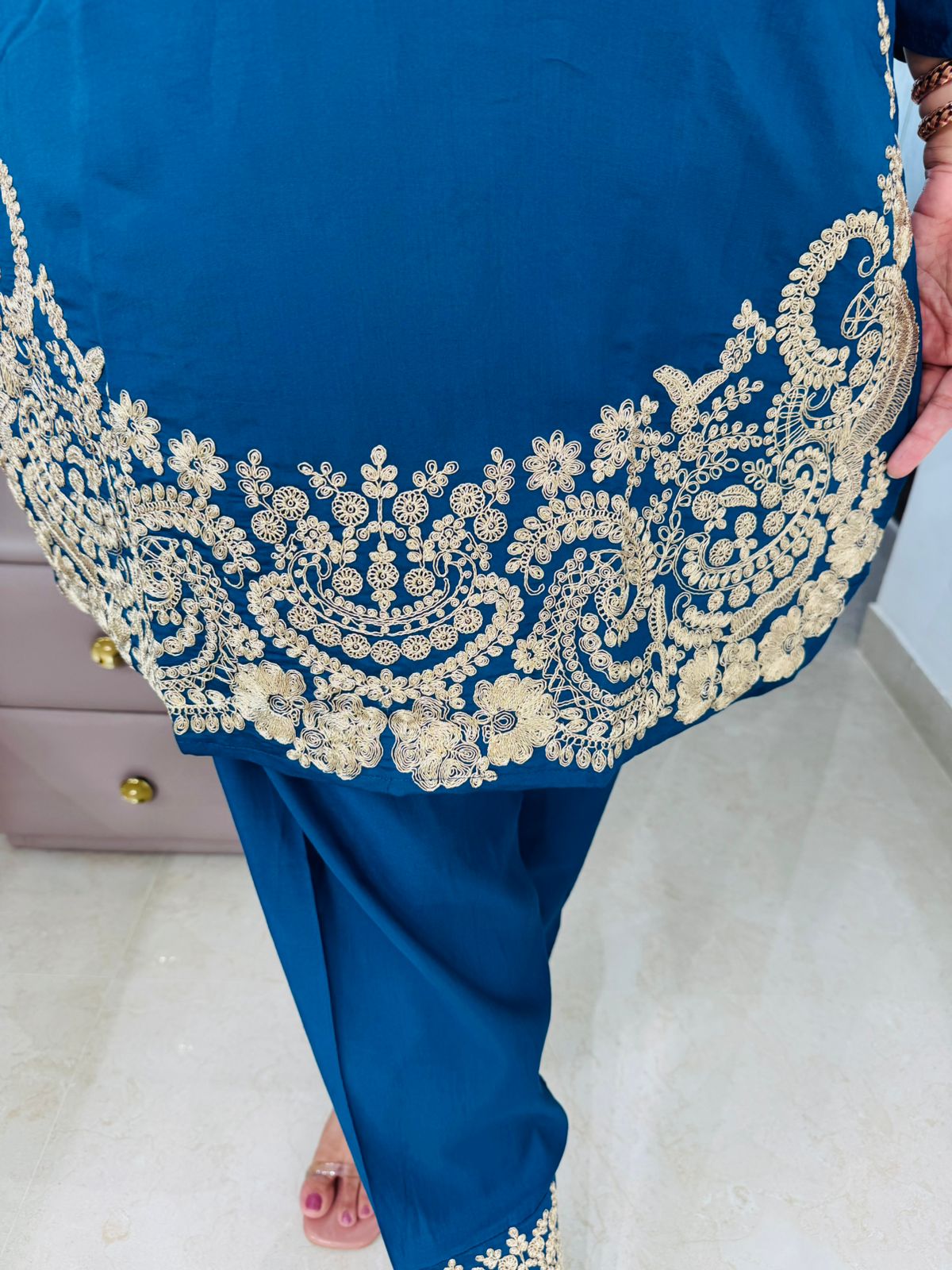 Vasini💫 | Luxury Royal Blue Ethnic Suit Set – Gold Zari Kurta, Pants