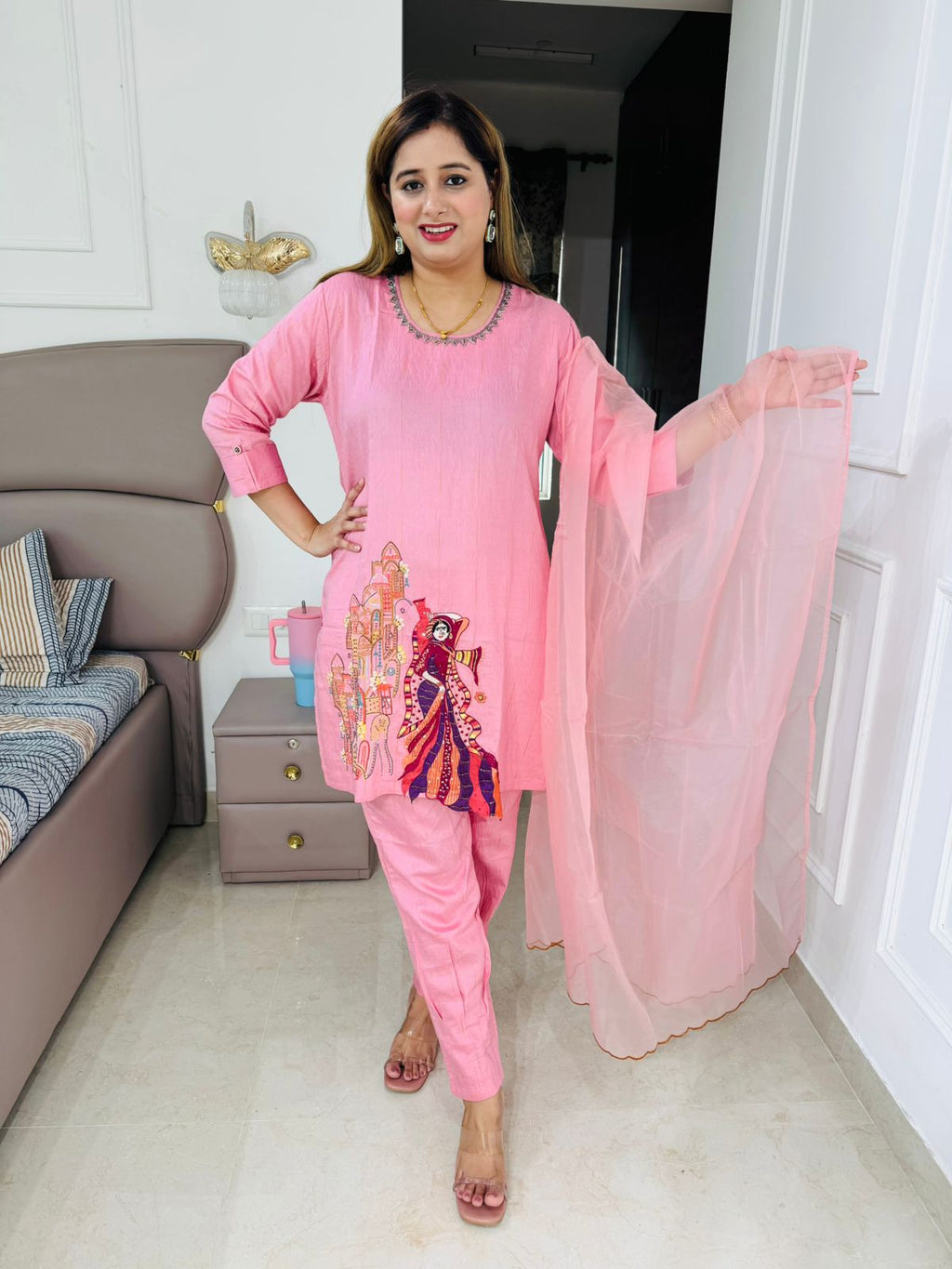 Sahira🌷 | Soft Pink Artistic Motif Suit Set – Unique Ethnic Kurta Edition