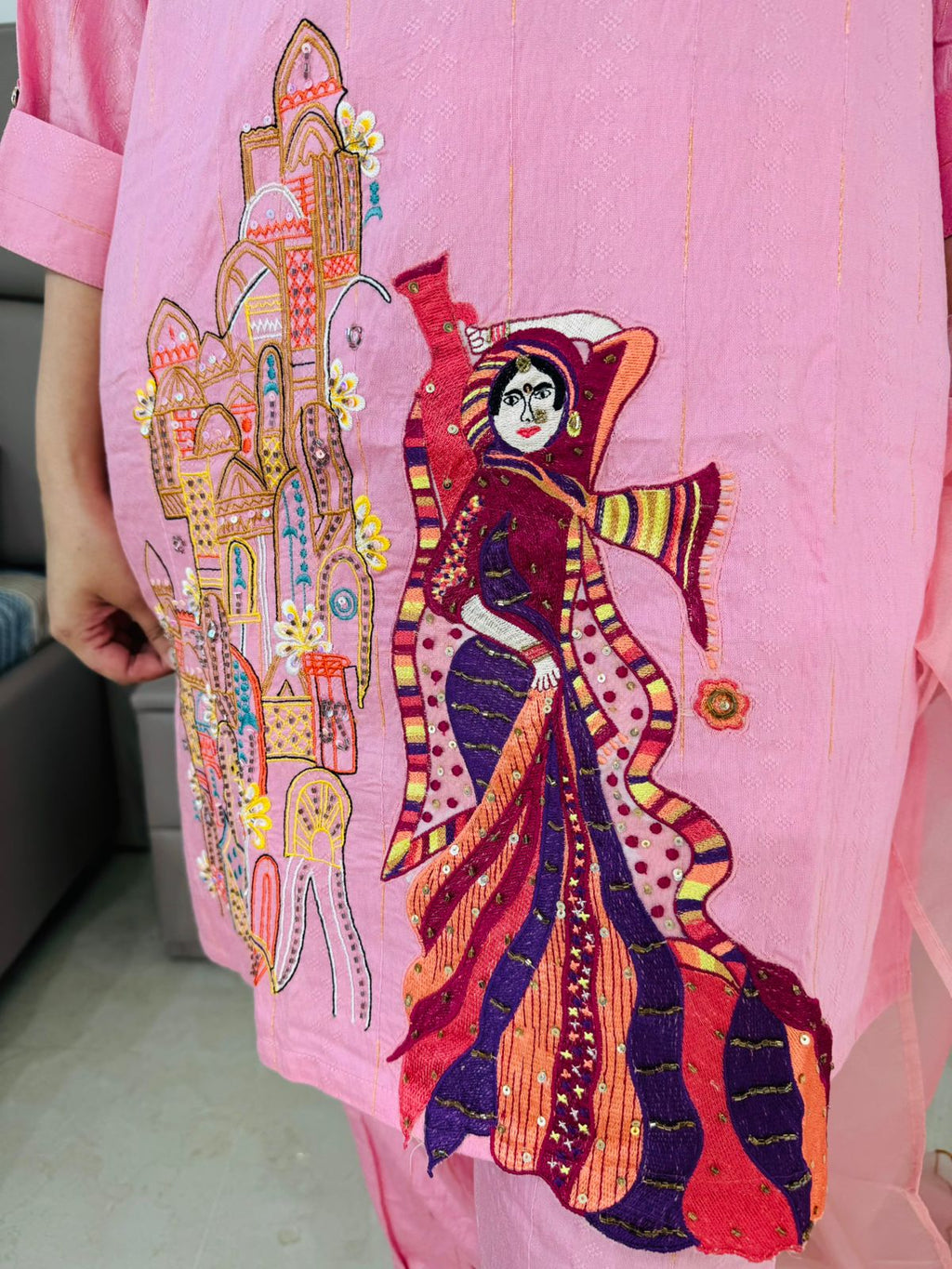 Sahira🌷 | Soft Pink Artistic Motif Suit Set – Unique Ethnic Kurta Edition