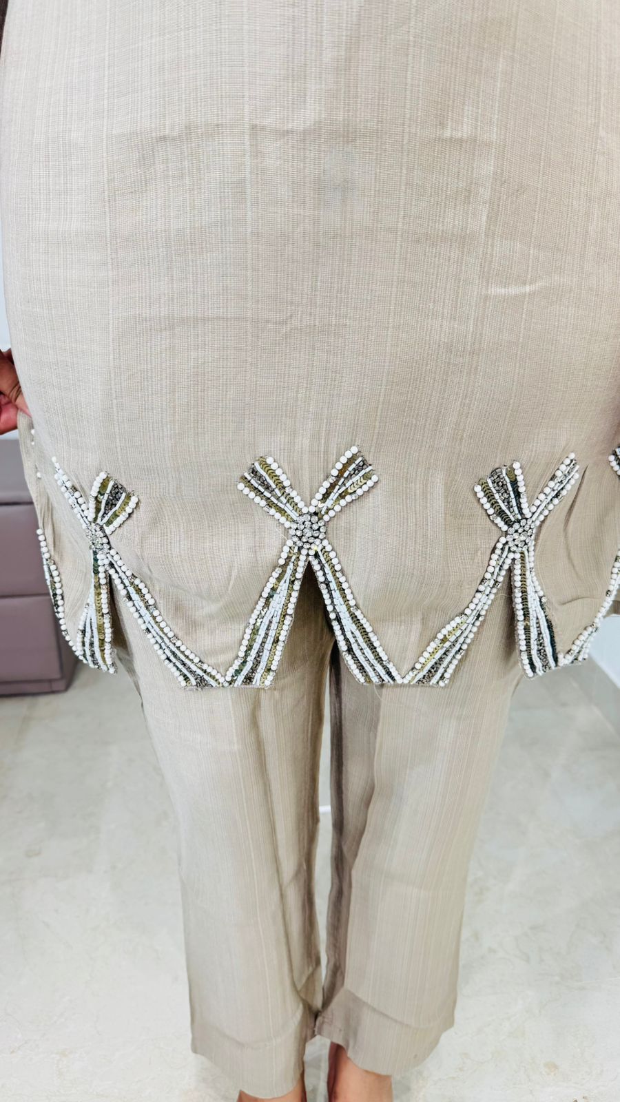 Celura🌙 | Beige Minimalist Embroidered Coordset – Contemporary Chic Edition