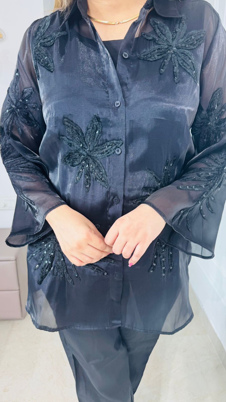 Ravia✨ | Midnight Black Embroidered Coordset – Beaded Floral Elegance