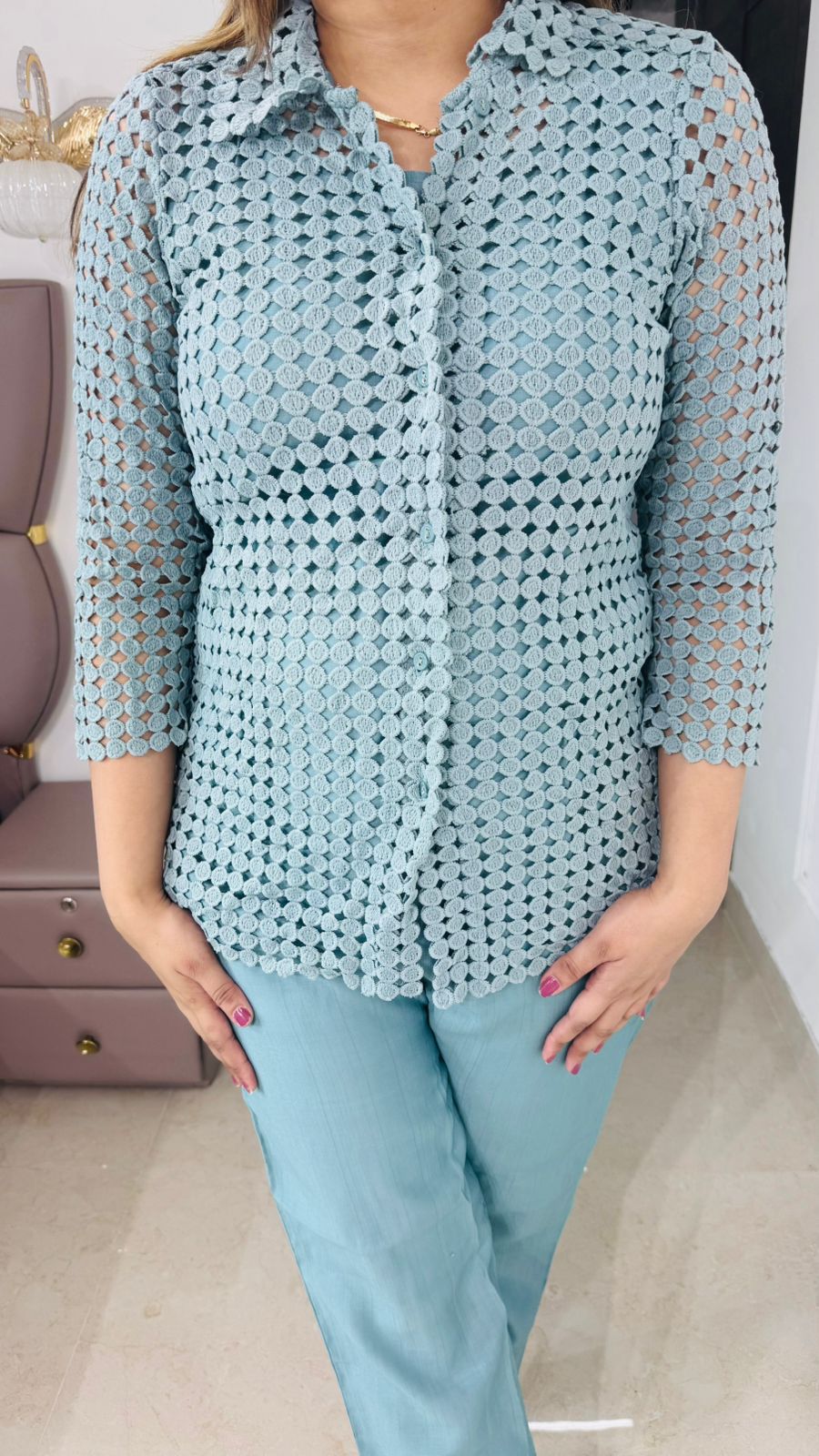 Ishira✨ | Designer Sky Blue Coordset – Geometric Printed Two-Piece Set