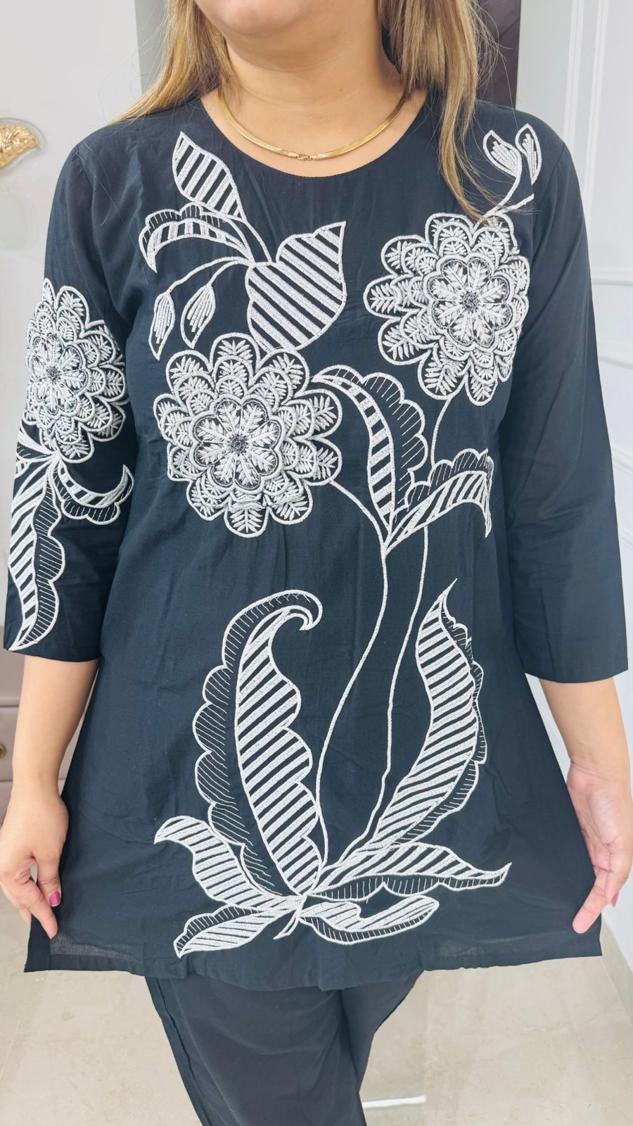 Zyana🦋 | Designer Black Coordset with Oversized White Floral Embroidery