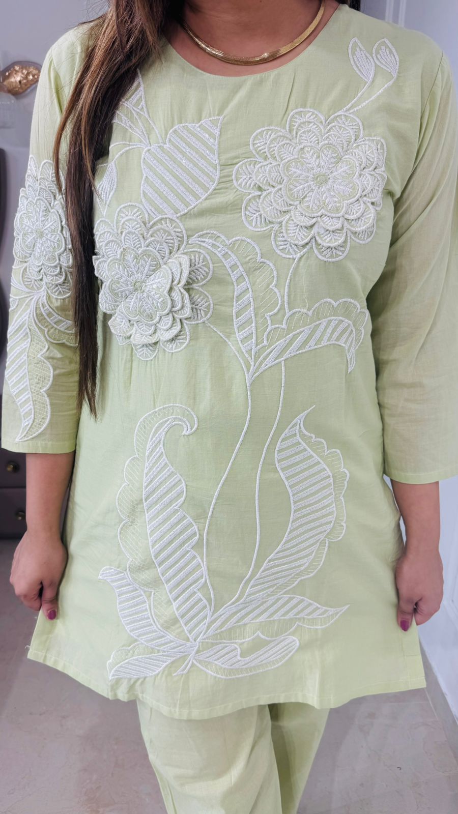 Selora🪷 | Pistachio Green Embroidered Floral Coordset