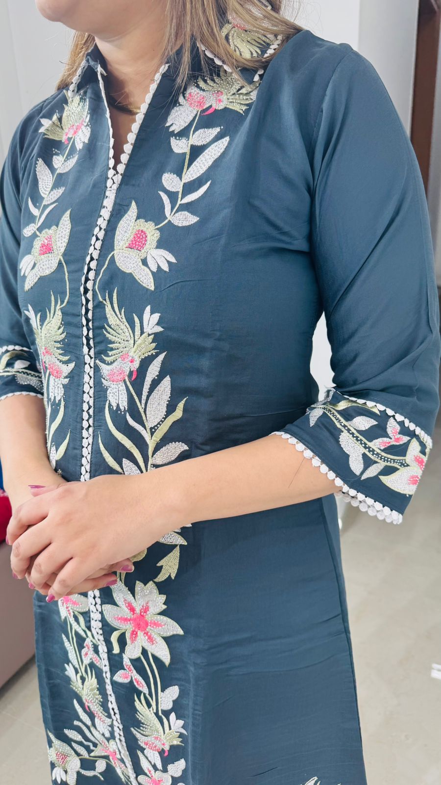 Lilora🌷 | Teal Blue Embroidered Floral Coordset with Statement Kurta