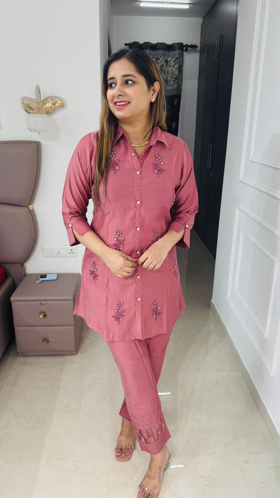 Auriva🪐 | Blush Embroidered Silk Coordset with Palazzo Pants