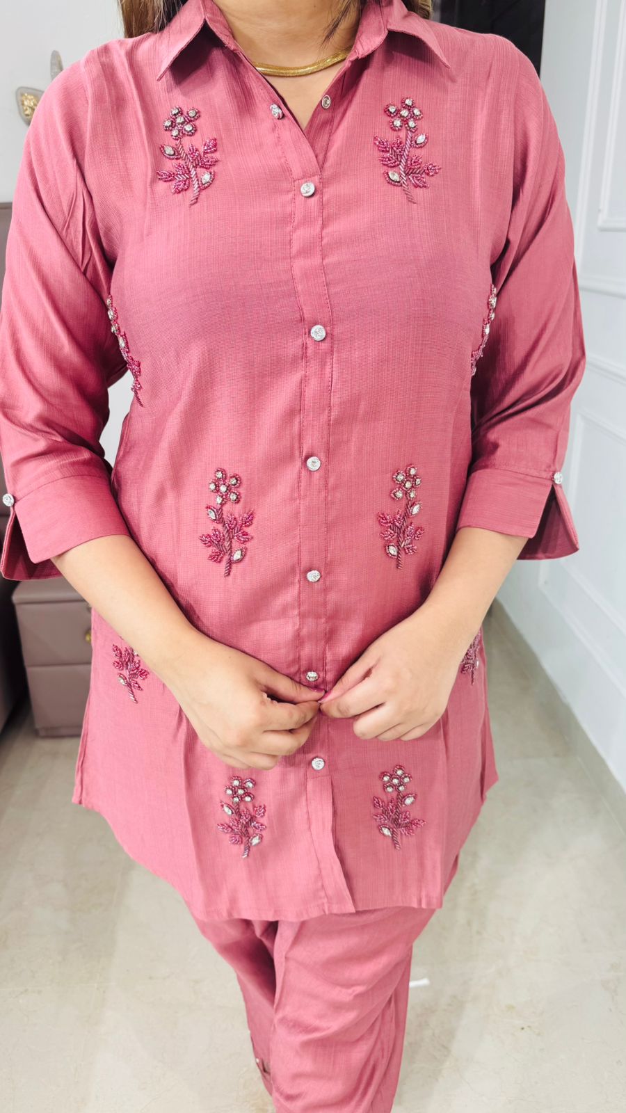 Auriva🪐 | Blush Embroidered Silk Coordset with Palazzo Pants