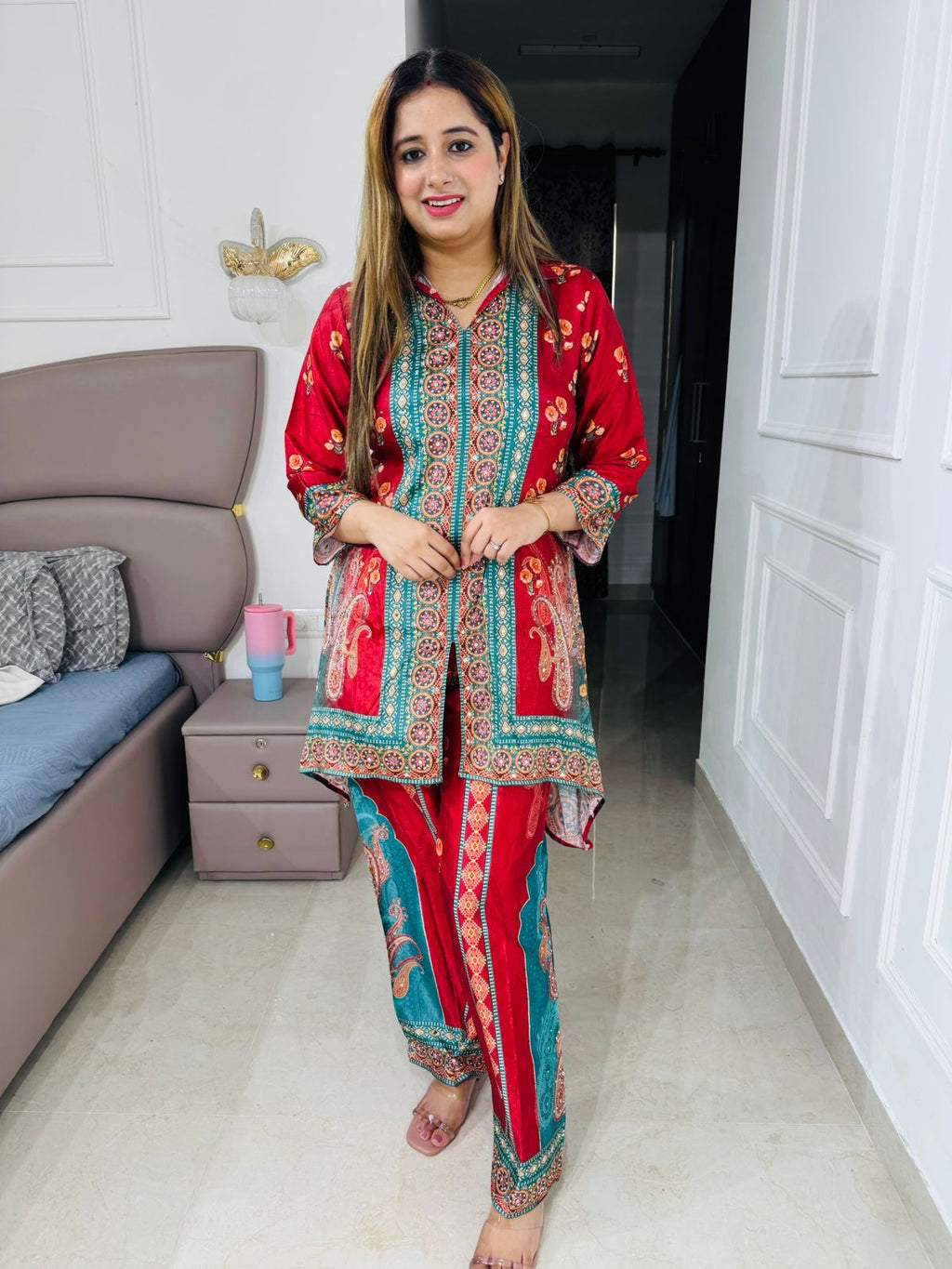 Siona🌟| Ruby Red & Green Classic Mughal Suit Set with Heritage Detailing