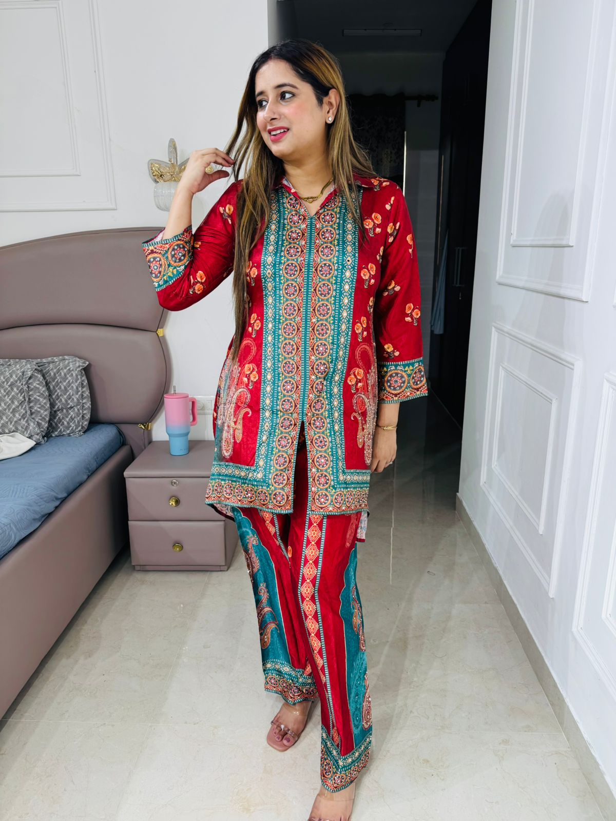 Siona🌟| Ruby Red & Green Classic Mughal Suit Set with Heritage Detailing