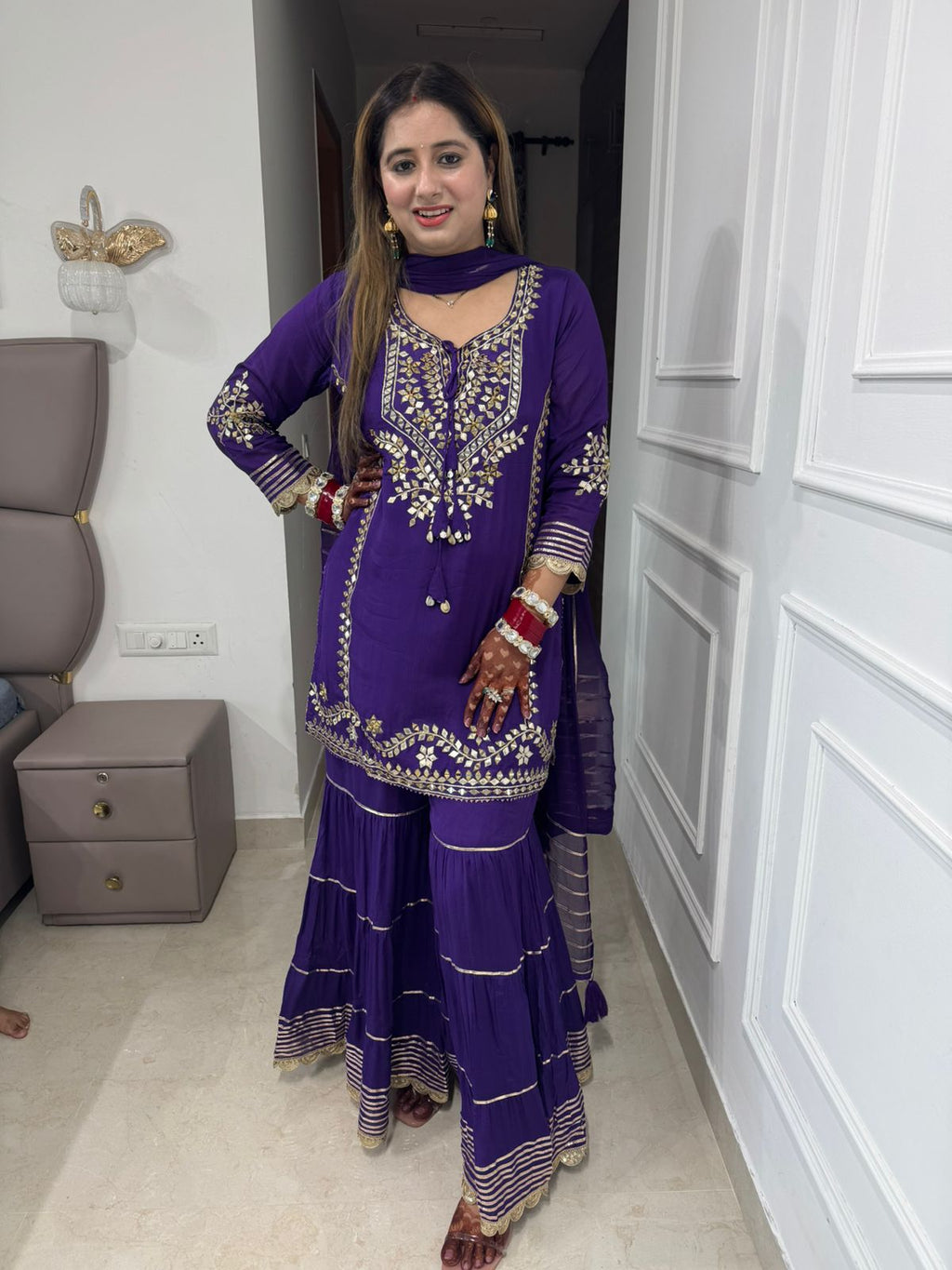 Neona✨ | Designer Gharara Suit in Deep Violet with Mirror and Sequin Embroidered Kurti