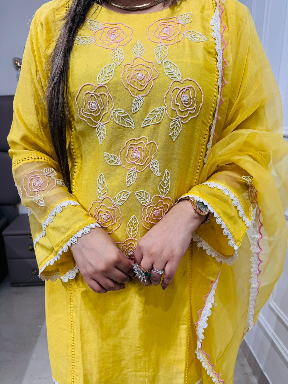 Ritika🌸 | Pastel Yellow Straight Suit Set with Sheer Dupatta and White Detail