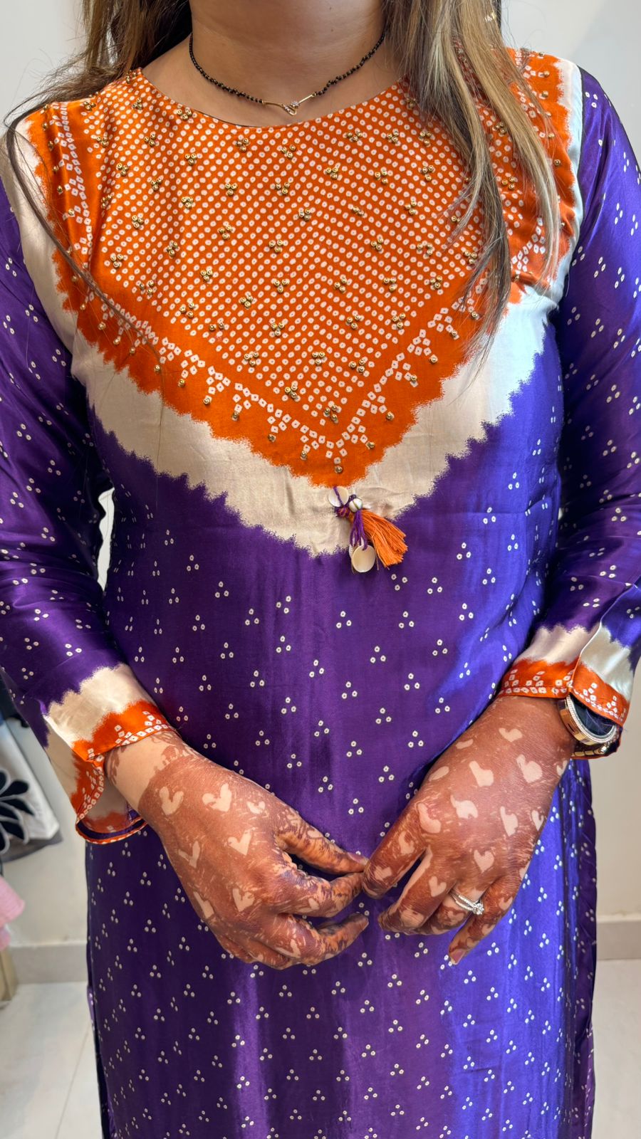 Nandini🦋 | Vibrant Indigo Anarkali Suit Set with Orange Ikat Patch Detail