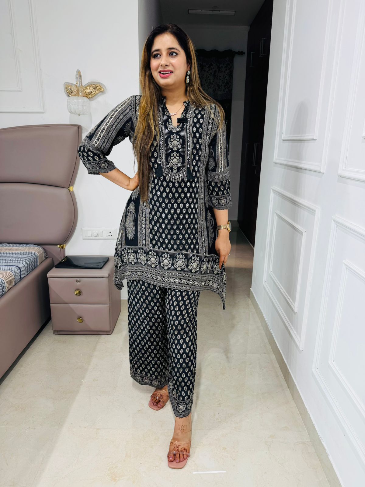 Rabia🕊️ | Designer Black Cotton Suit with Traditional Ivory Block Print