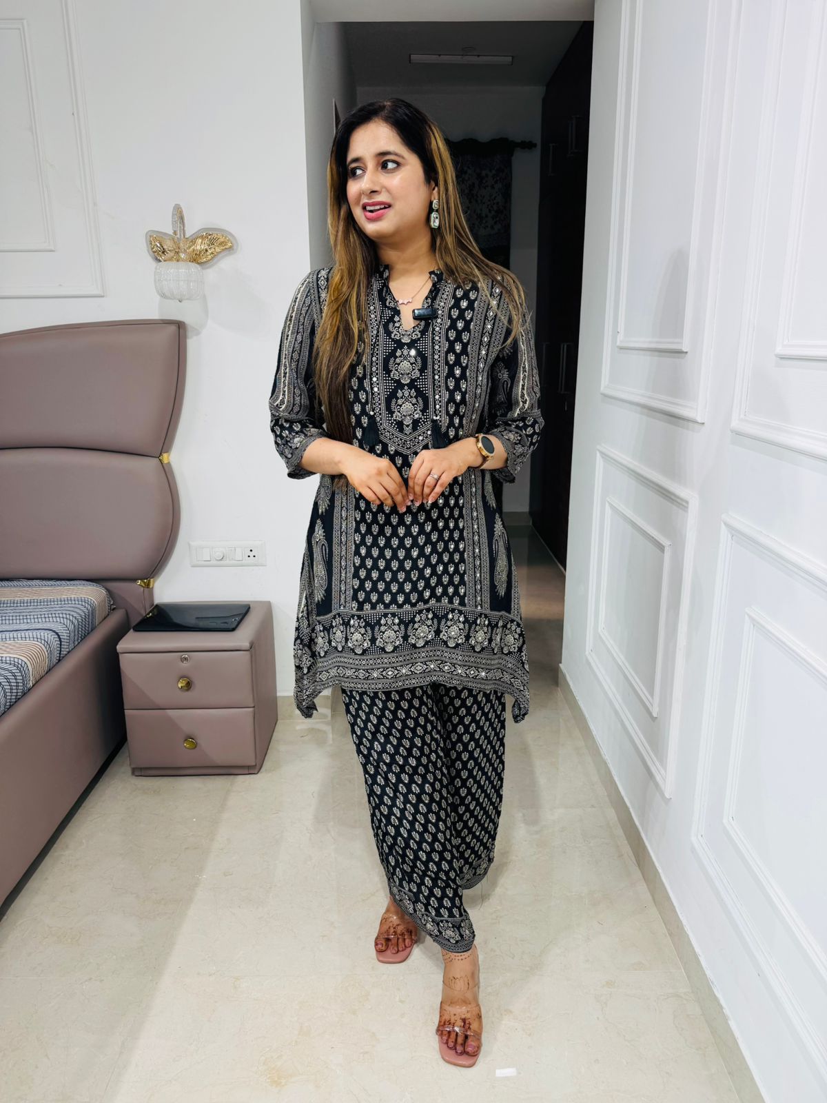 Rabia🕊️ | Designer Black Cotton Suit with Traditional Ivory Block Print