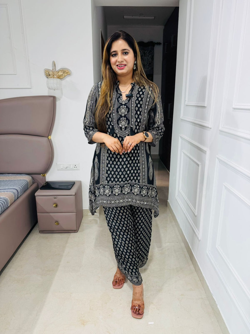 Rabia🕊️ | Designer Black Cotton Suit with Traditional Ivory Block Print