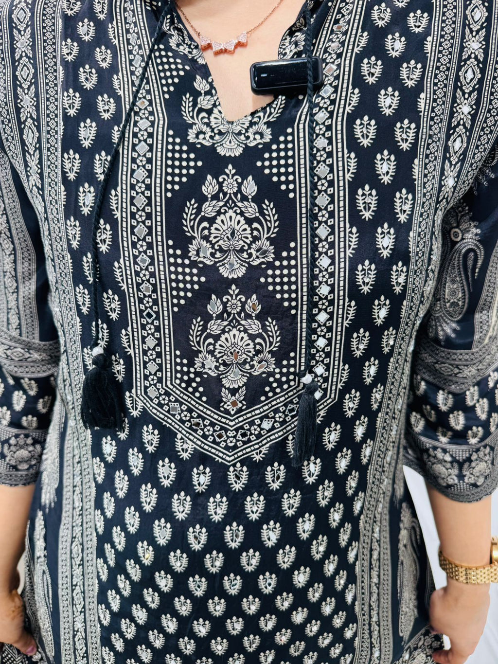 Rabia🕊️ | Designer Black Cotton Suit with Traditional Ivory Block Print